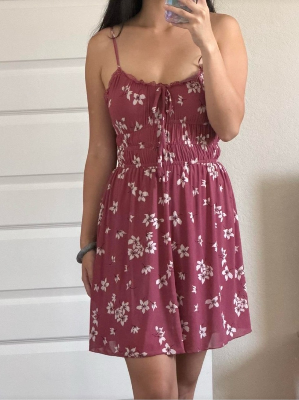 Mauve Floral Spaghetti-Strap Mini Dress